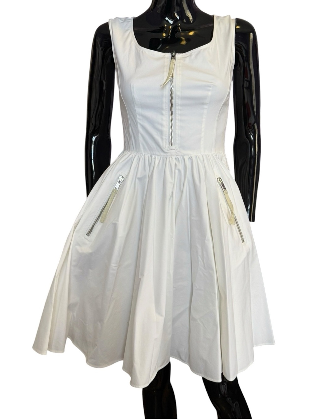Prada White Sleeveless Zip A-line dress Front Fit-and-Flare Dress